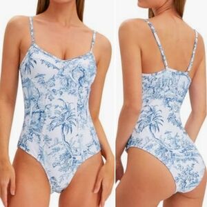 Women's White and Blue Floral One Piece Bathingsuit Swimwear Plus Size XXL